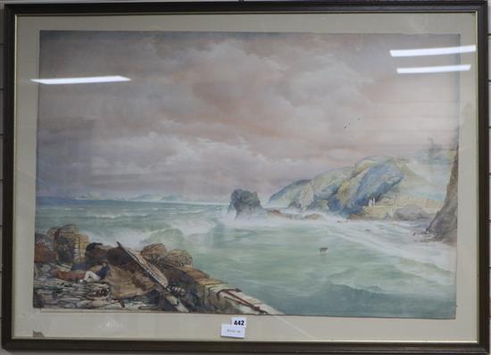 Attributed George Whitaker, watercolour, coastal landscape, bears signature and dated 1864, 60 x 91cm